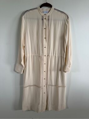 St. John Cream Long-Sleeve Eyelet-Trim Shirt Dress size 0